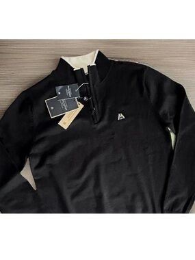 Marc Asher NY Men’s 1/4 Zip Black & Tan Pullover Sweater Medium